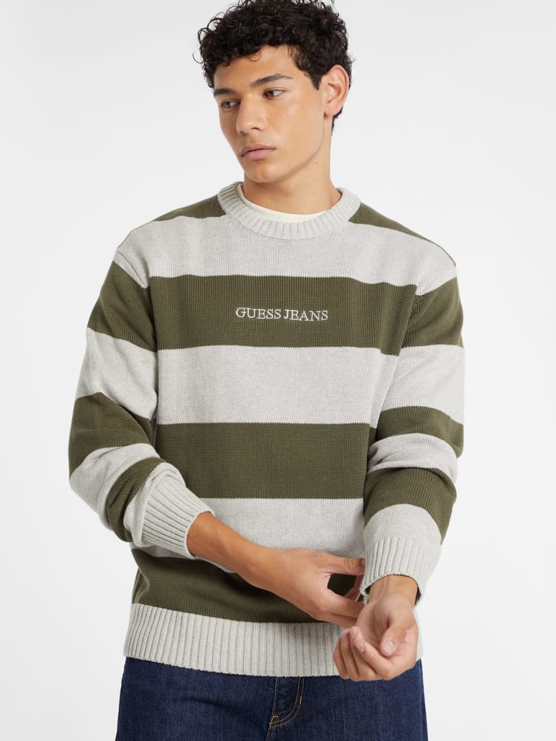 GUESS Maglione logo ricamato a righe Uomo