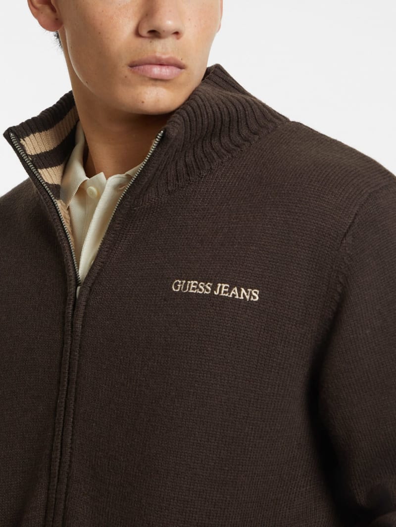 Wool Blend Logo Zip Up Sweater