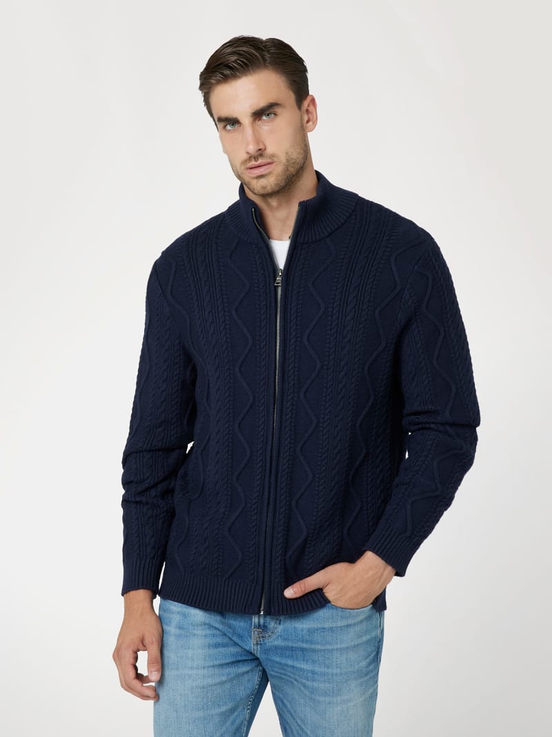 Cable knit zip cardigan
