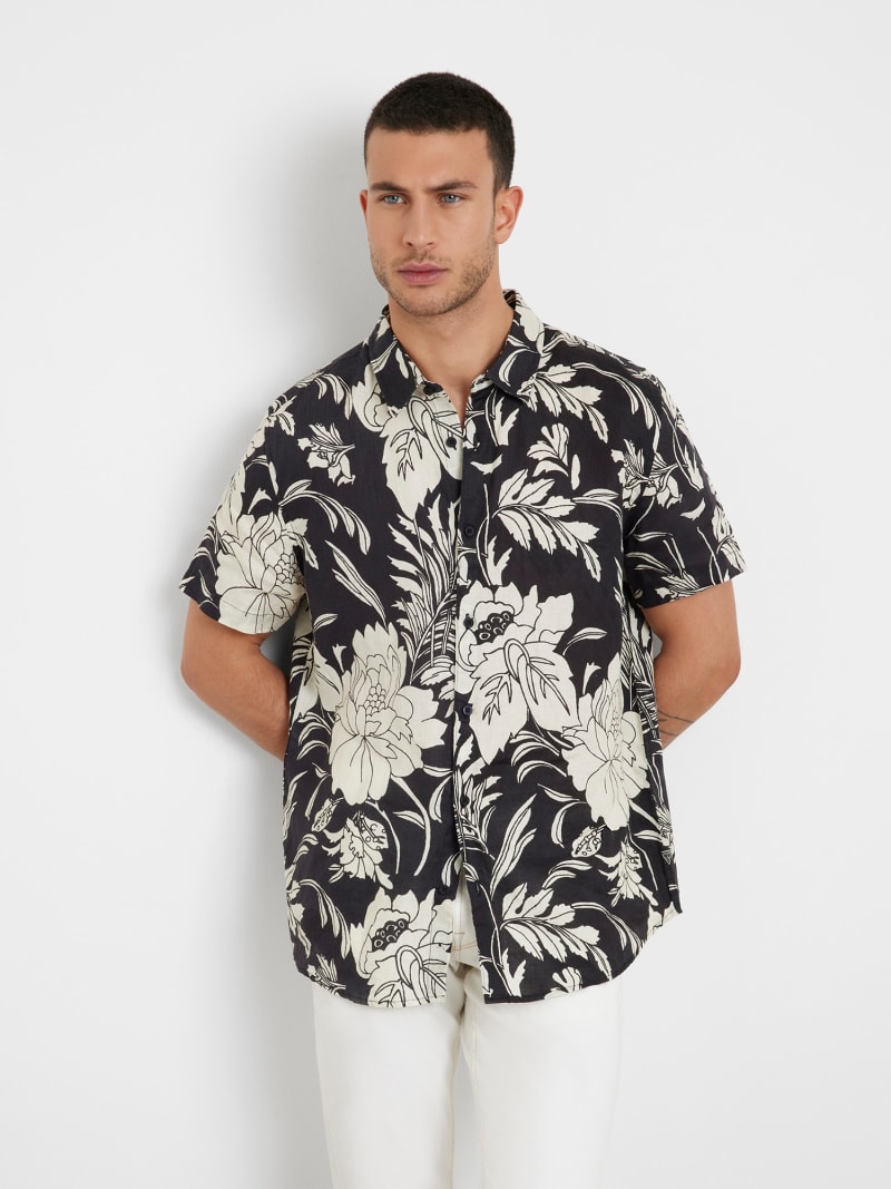 Floral print linen shirt