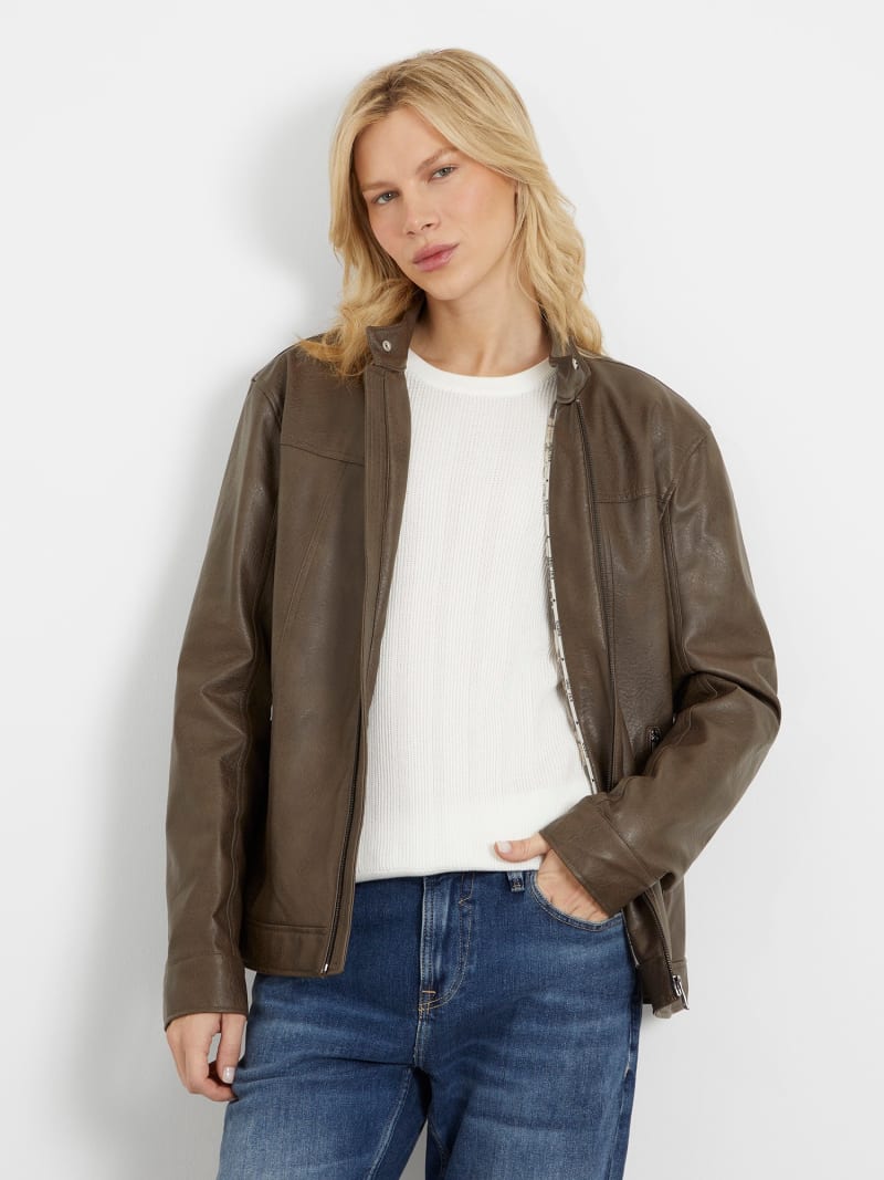 Faux leather biker