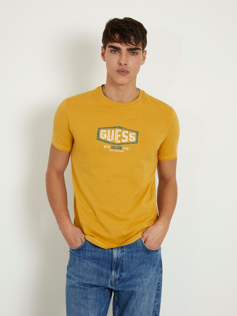 Guess jeans yellow and blue shirt sales