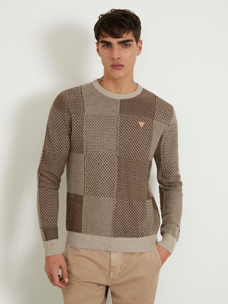 Pull patchwork col rond