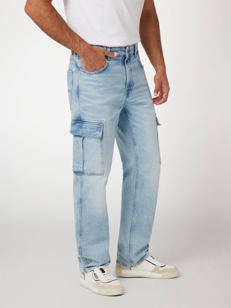 Mid rise cargo denim pant