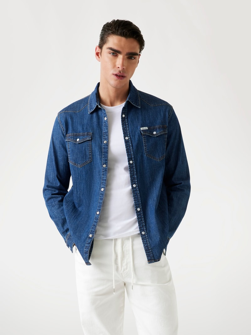 Mens stretch denim shirt sale