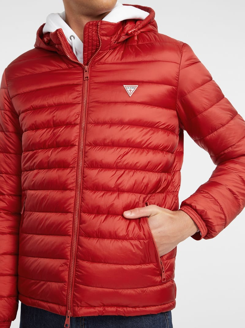Guess Piumino da uomo resistente alla pioggia caldo, Rosso, Small