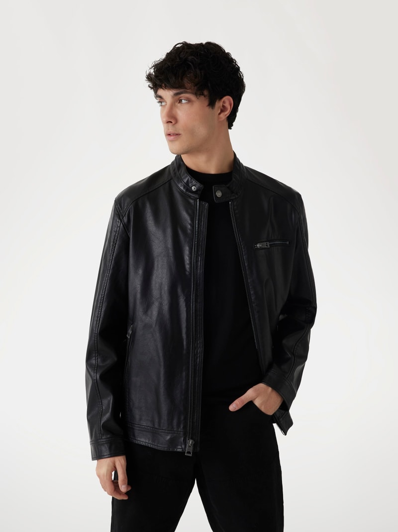 Chamarra Piel Sintética Chaqueta Guess Hombre Cuero Cuero Chamarra