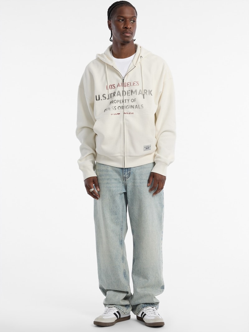 Sudadera Guess Ines Vn LS Con Capucha Para Mujer - Color Crema Blanco, Talla XL, Material Viscosa Y Poliamida