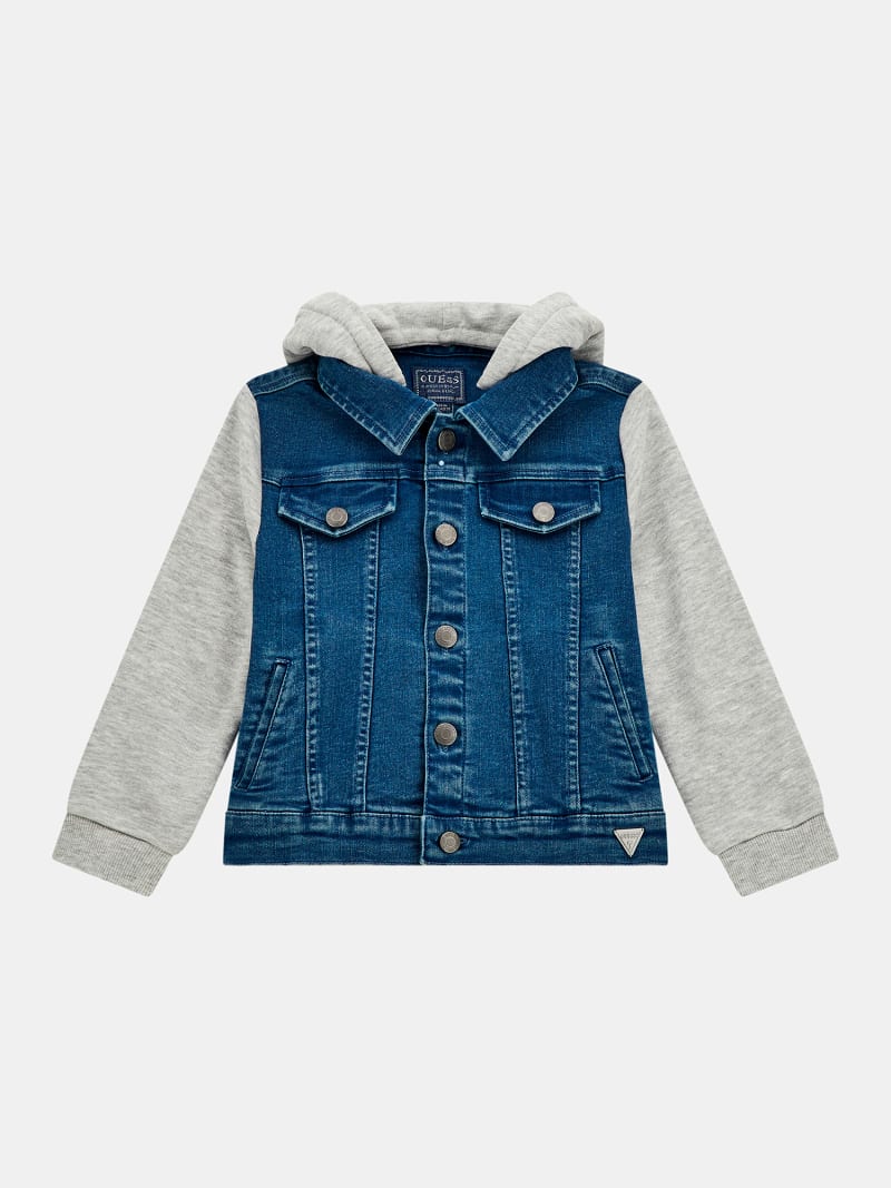 Denim jacket with cotton sleeves and hood sales