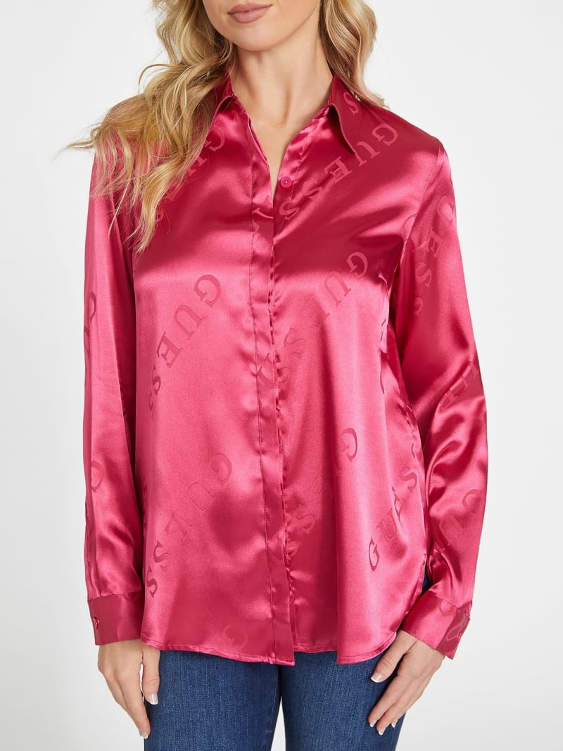 All over print logo satin shirt Women