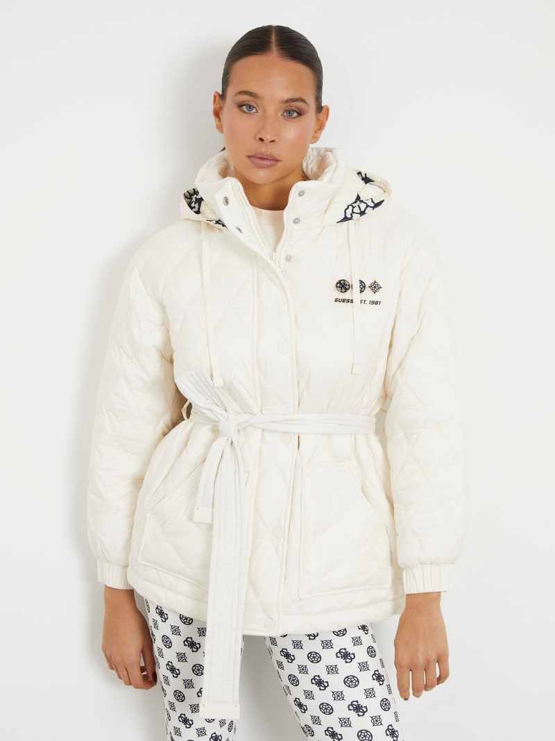 GUESS® Piumino lungo stampa logo Peony posteriore Donna