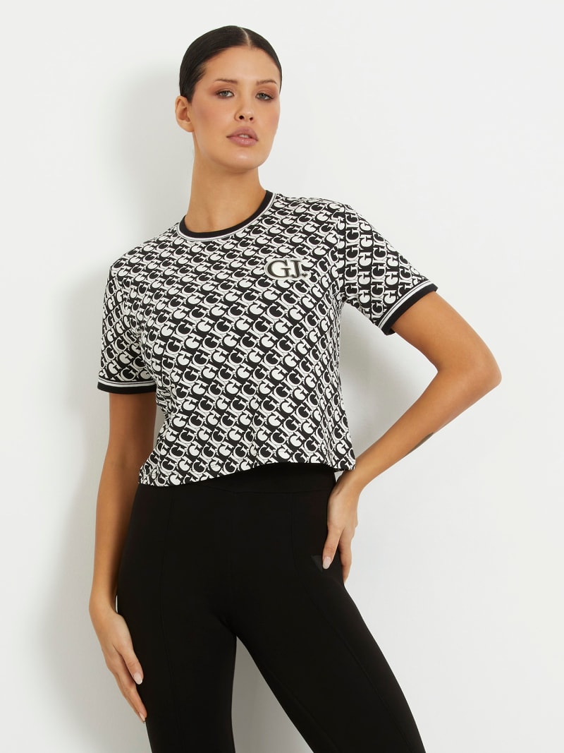T-shirt cropped con logo all over