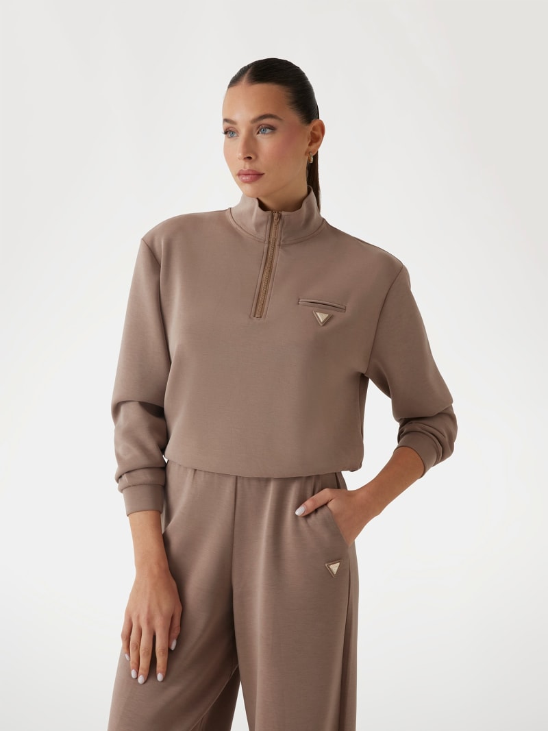8YARDS Women's RIBSEPA-PULLOVER 2G ベージュM GUESS® Half zip sweatshirt Women