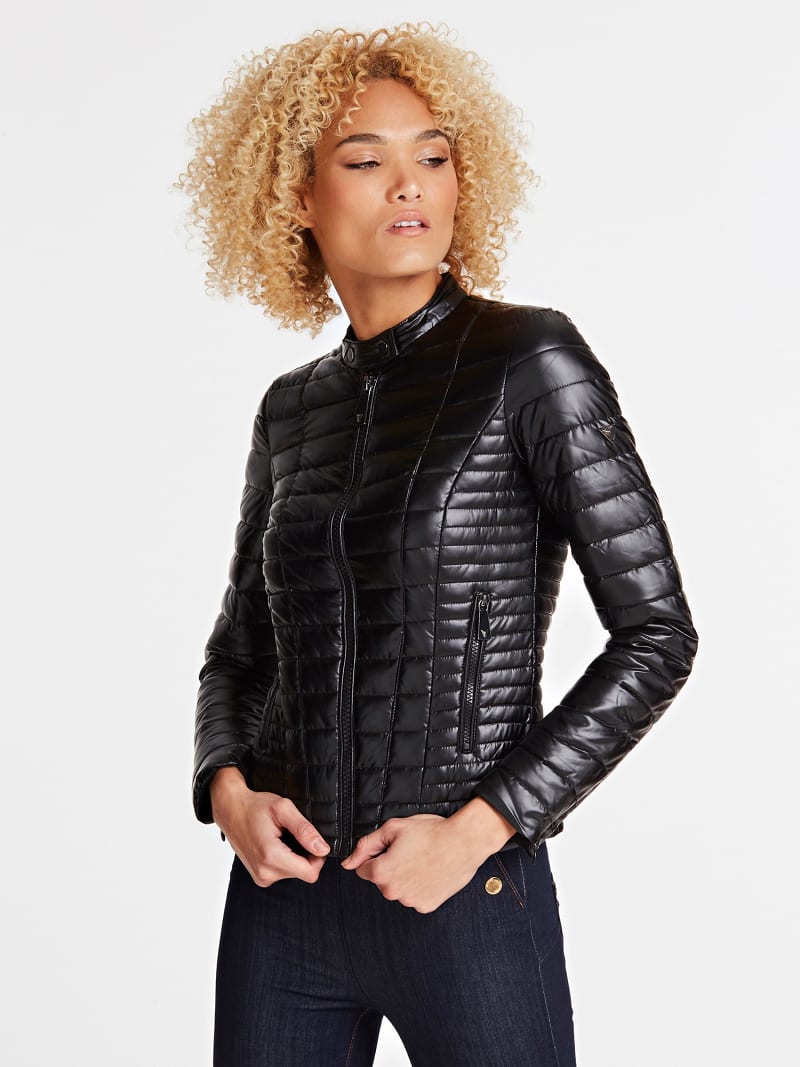 Padded faux leather jacket clearance