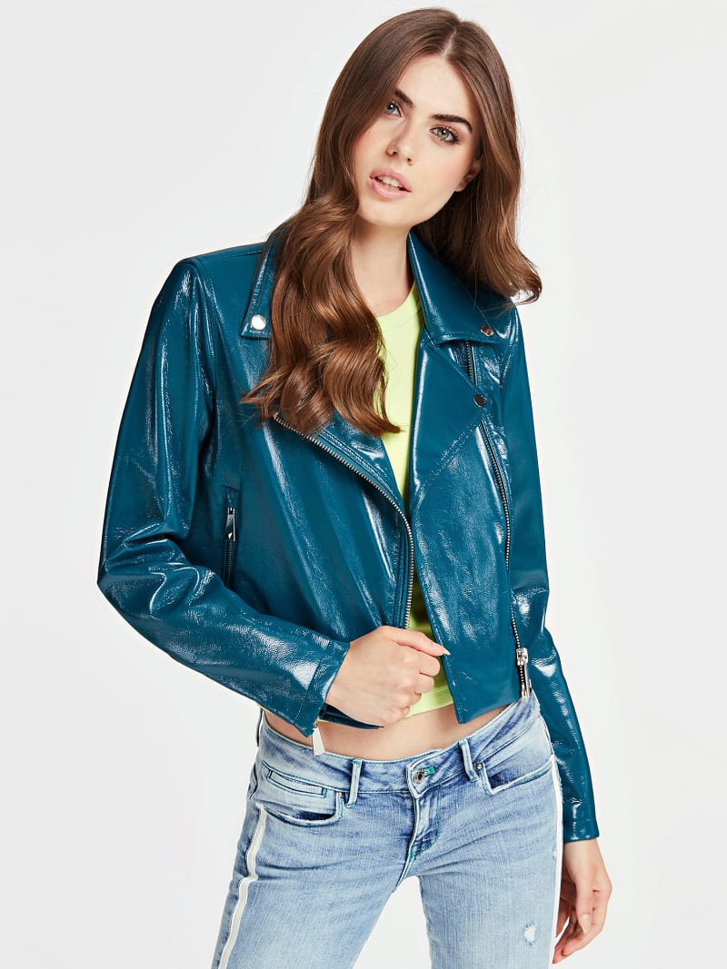 guess leather jacket with faux fur collar