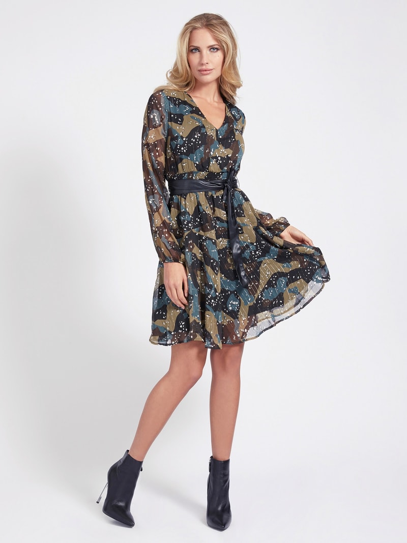 Kleid Mit Gurtel Allover Print Guess Offizieller Online Shop