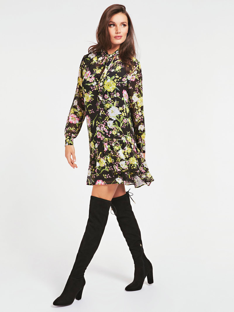 Jurk Ruches Print All Over Officiele Online Guess Store
