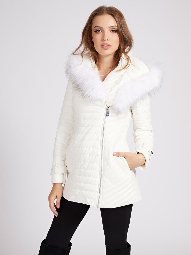 guess white fur jacket