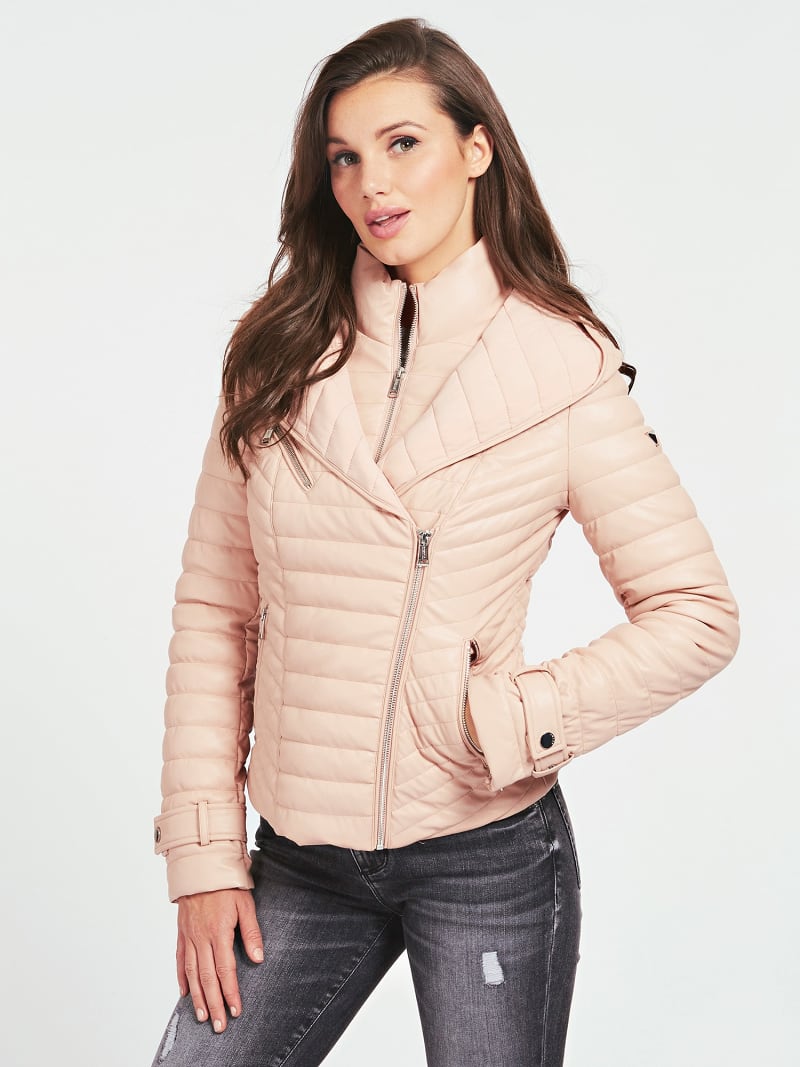 guess beige leather jacket