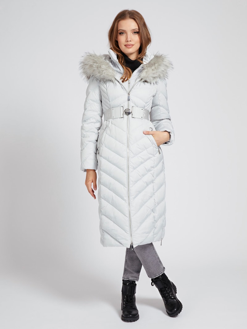 Guess belted padded long jacket clearance