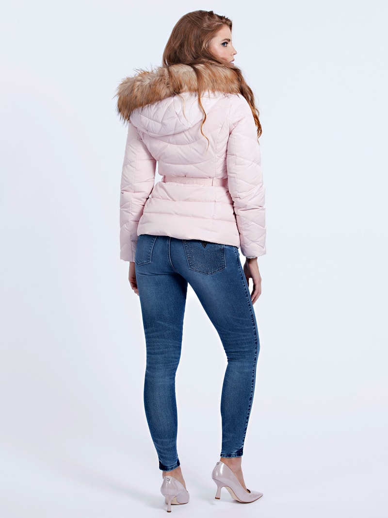 belted padded coat with hood