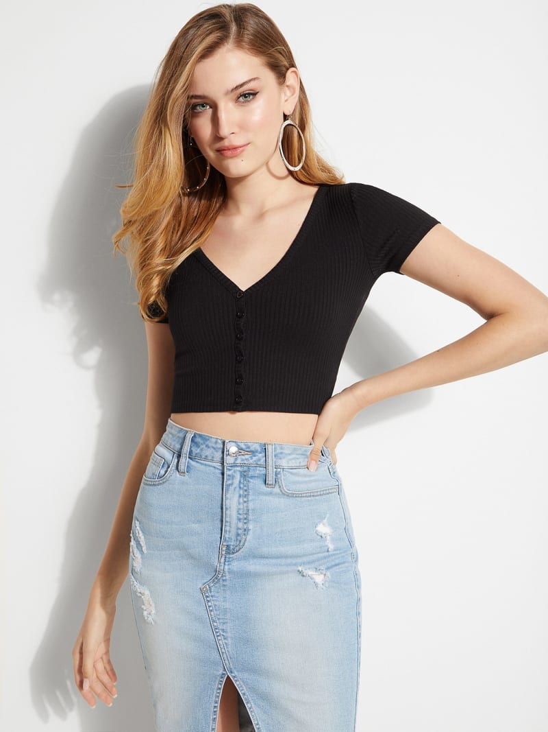 guess denim crop top