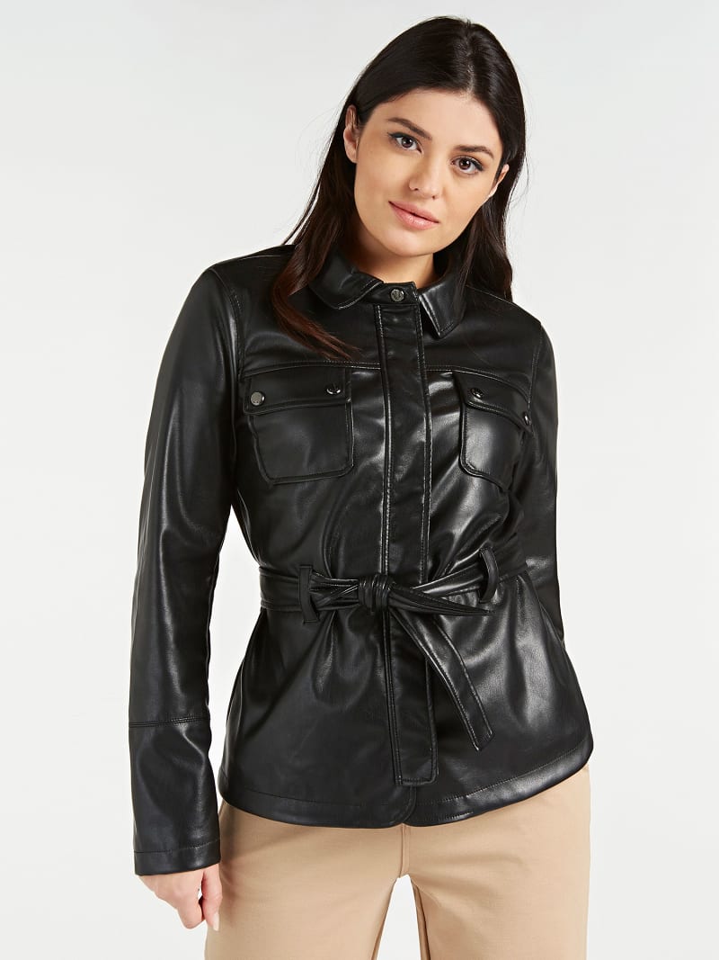 FAUX LEATHER BELTED JACKET | Guess