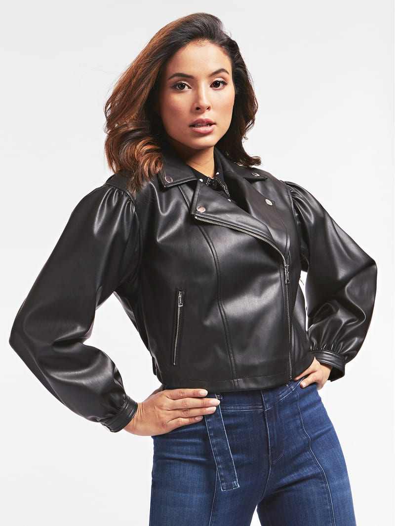 CHAQUETA MANGA GLOBO PIEL SINTÉTICA | Tienda Oficial Online Guess