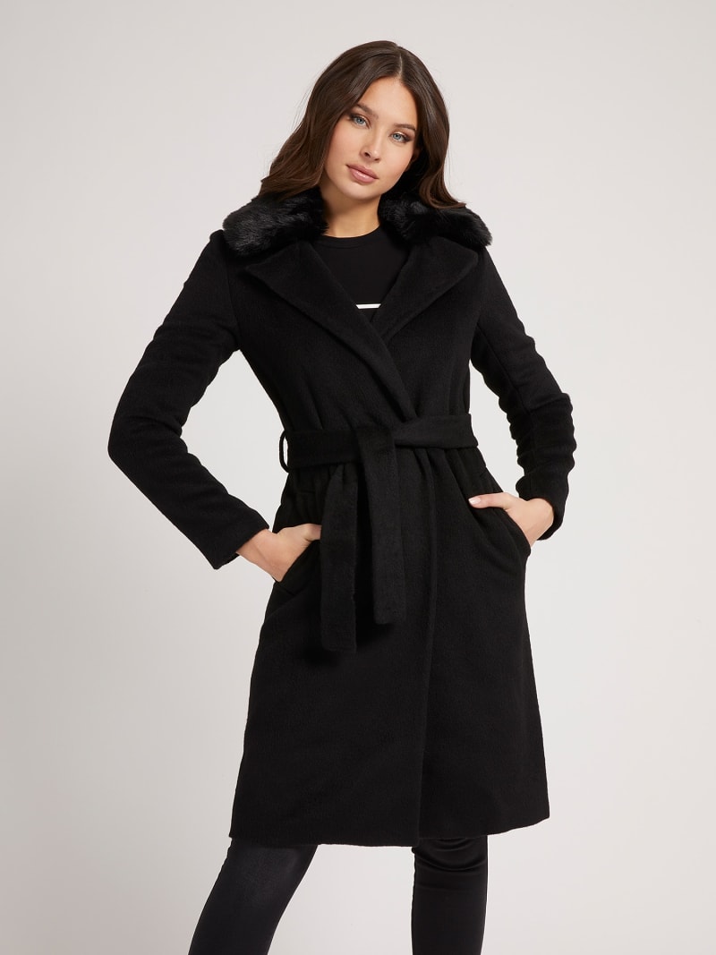Howme Womens Lapel Long Classics Wool-Blend Slim Fitted Walker Coat