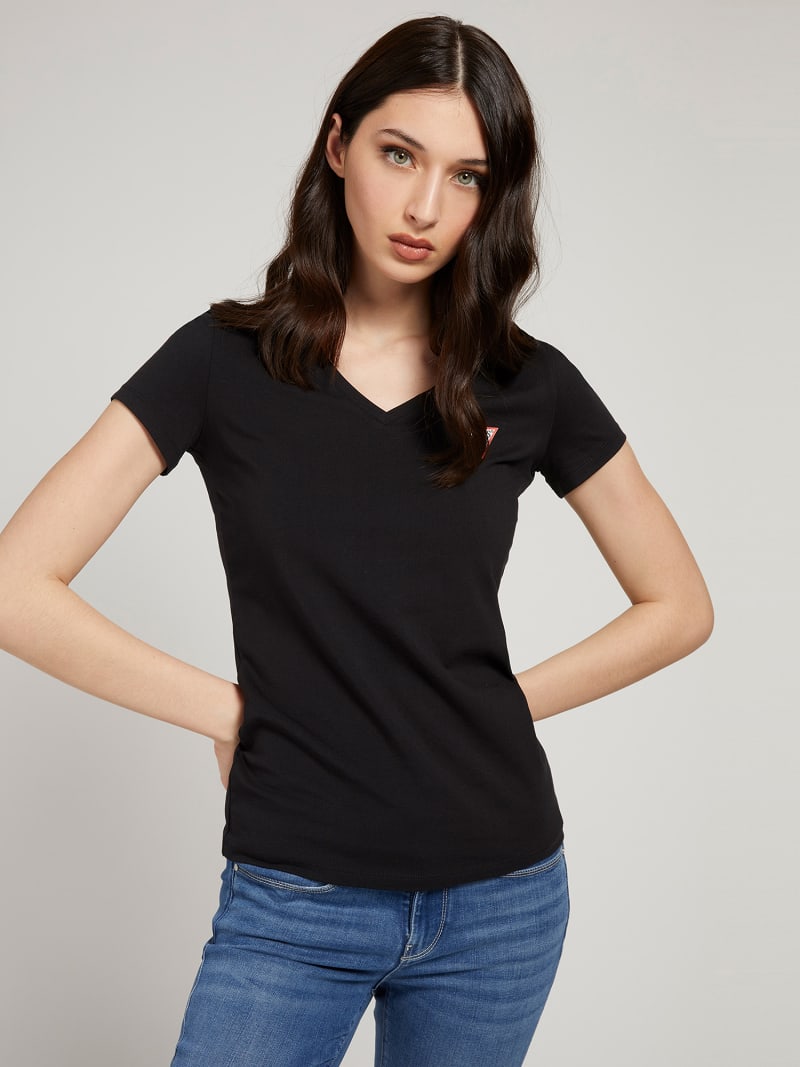 Guess triangle logo t shirt women's online