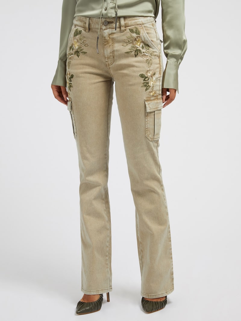 Floral embroidery cargo pant