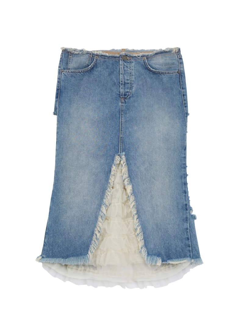 Light blue distressed 2025 denim skirt