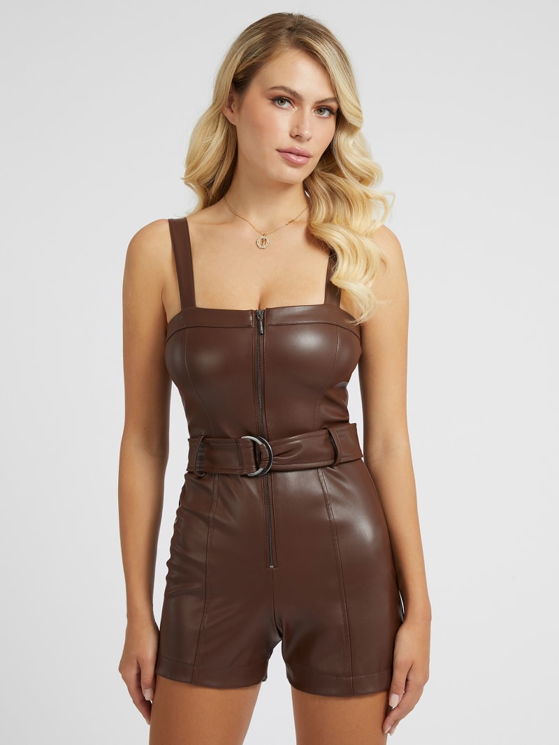 Faux leather short jumpsuit