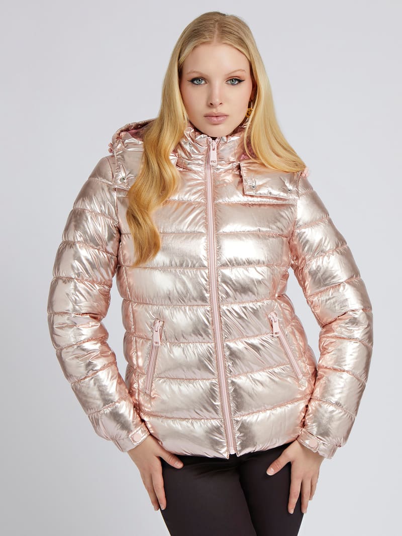 Casaco puffer com efeito metalizado