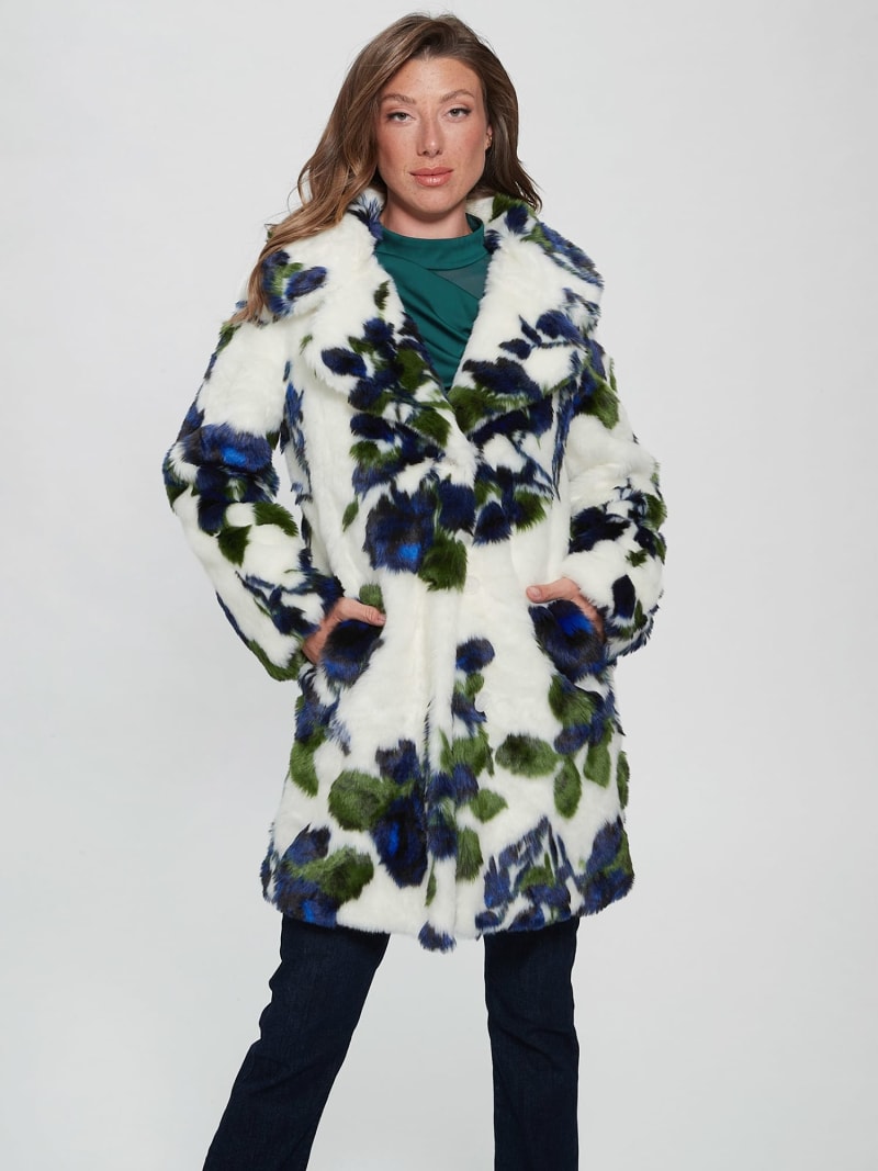 Floral fantasy faux fur coat