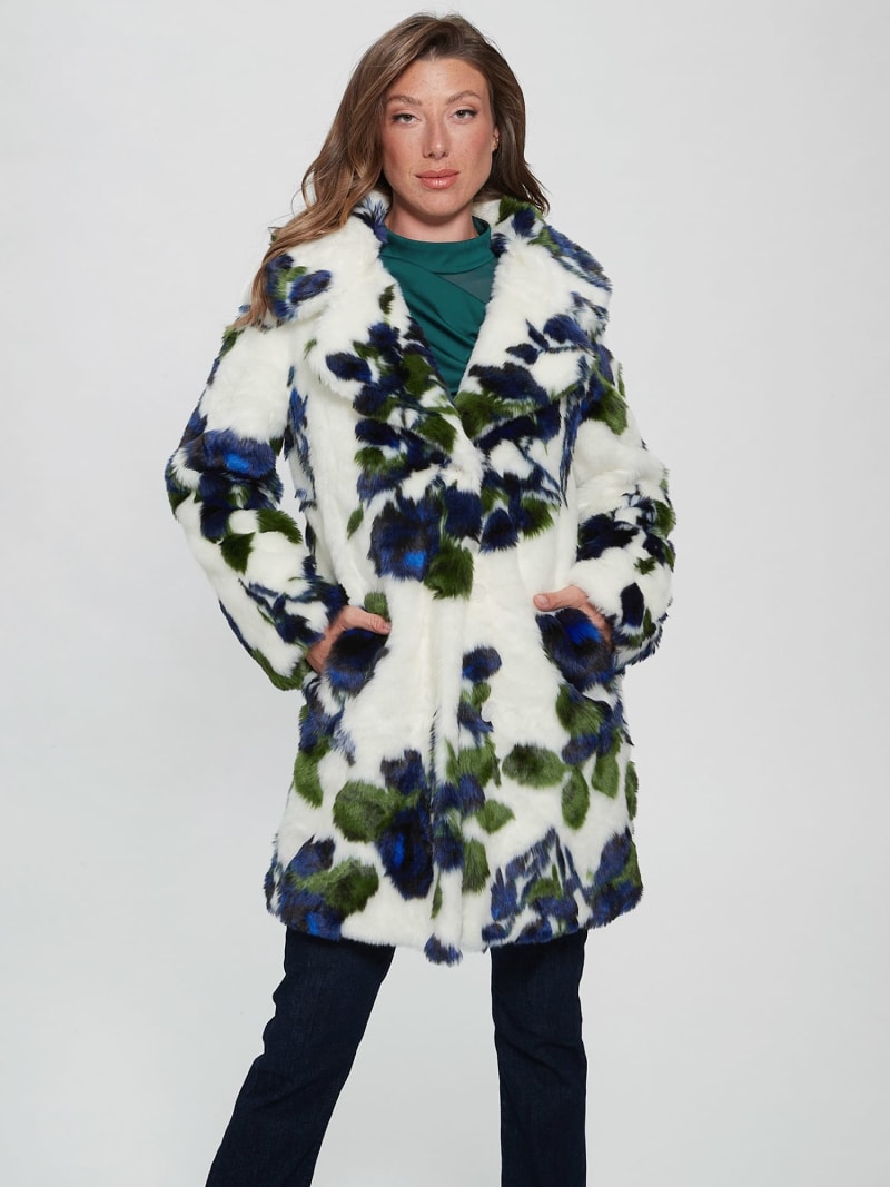 GUESS Floral fantasy faux fur coat