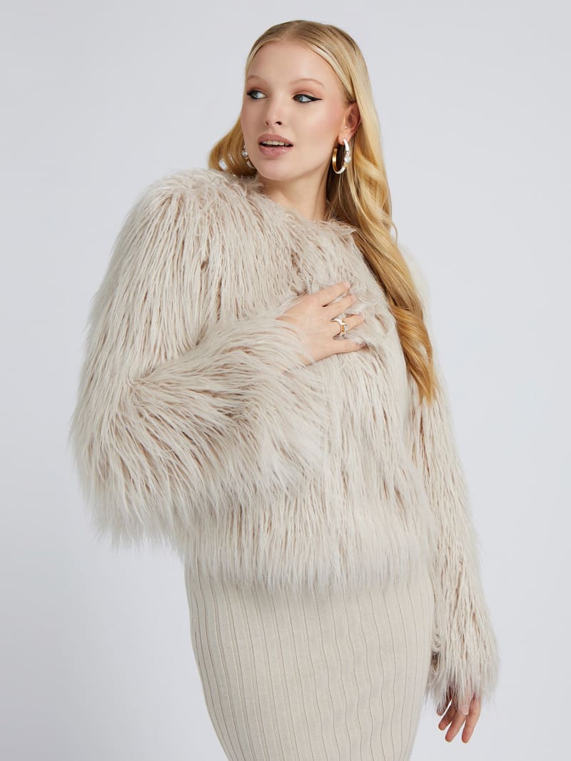Guess white top fur jacket