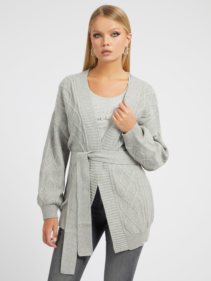 Cable knit wool blend cardigan