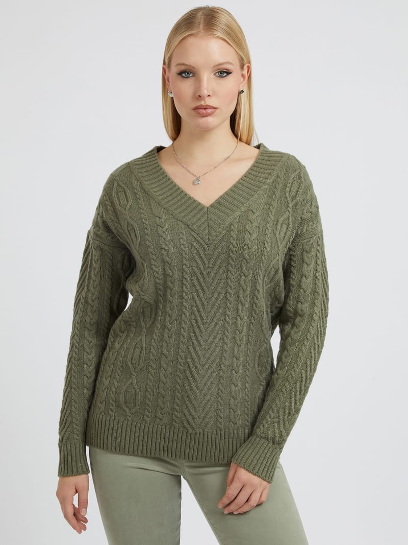 Cable knit wool blend sweater Women | GUESS Official Website