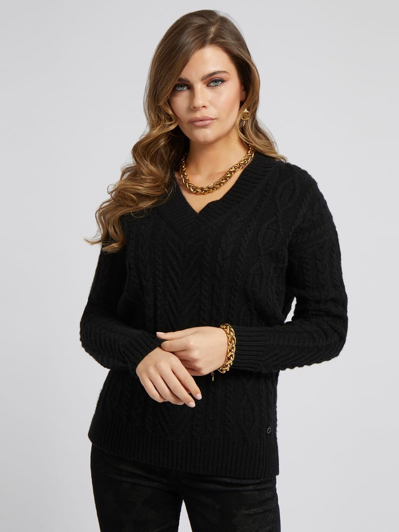 Cable knit wool blend sweater