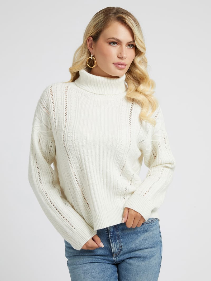 Cable knit wool blend sweater