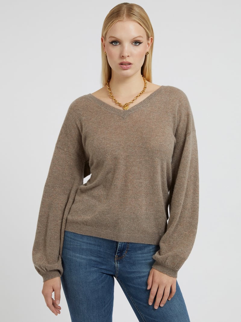 Puffed sleeves cashmere sweater