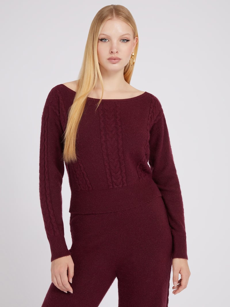 Cable knit cashmere blend sweater