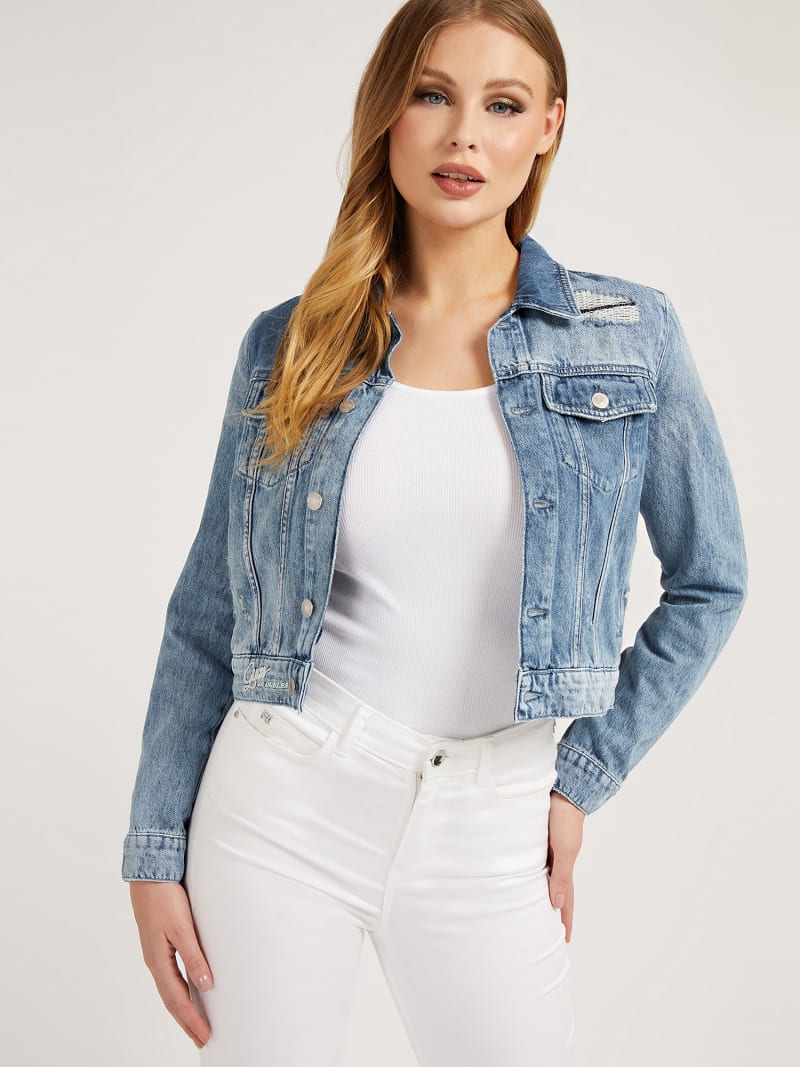 Guess cropped denim hot sale jacket