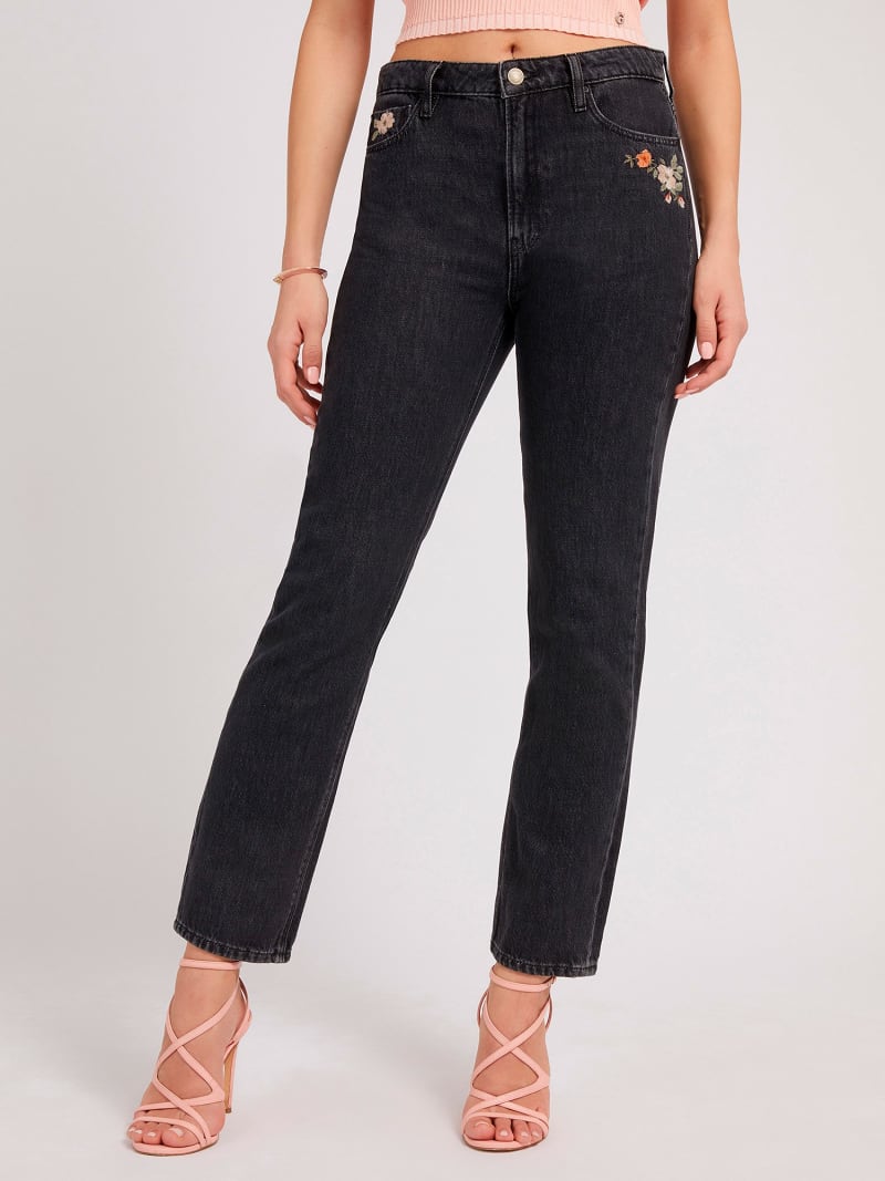 Embroidered straight denim pant