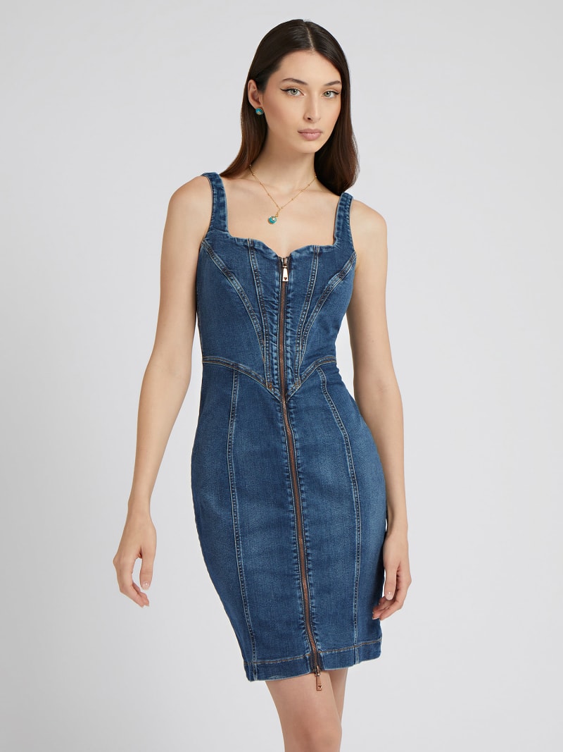 Front zip fastening denim dress