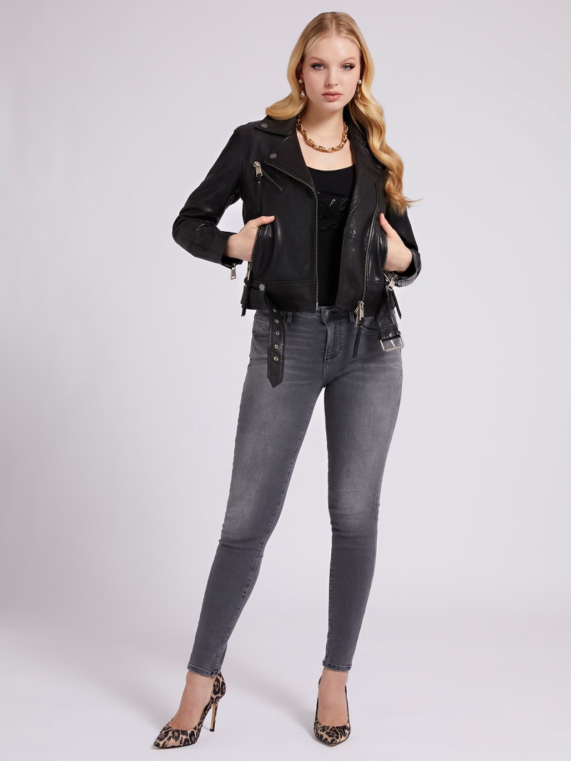 Veste biker en cuir veritable