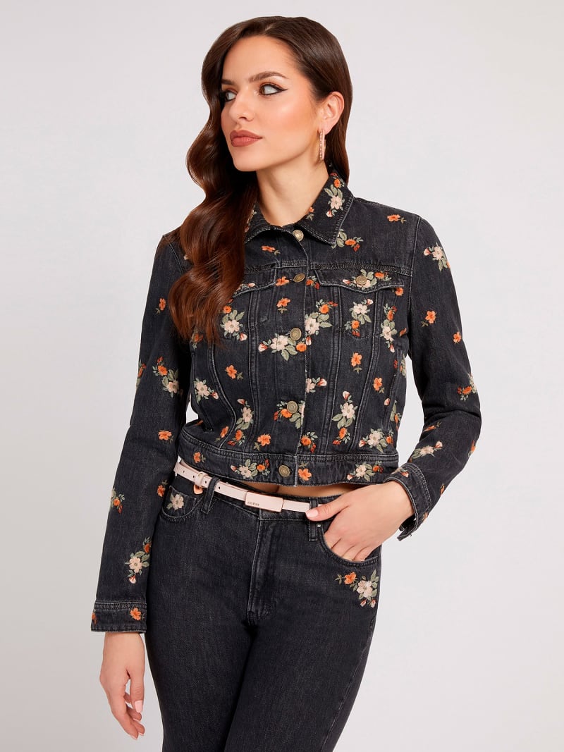 Floral embroidery denim jacket