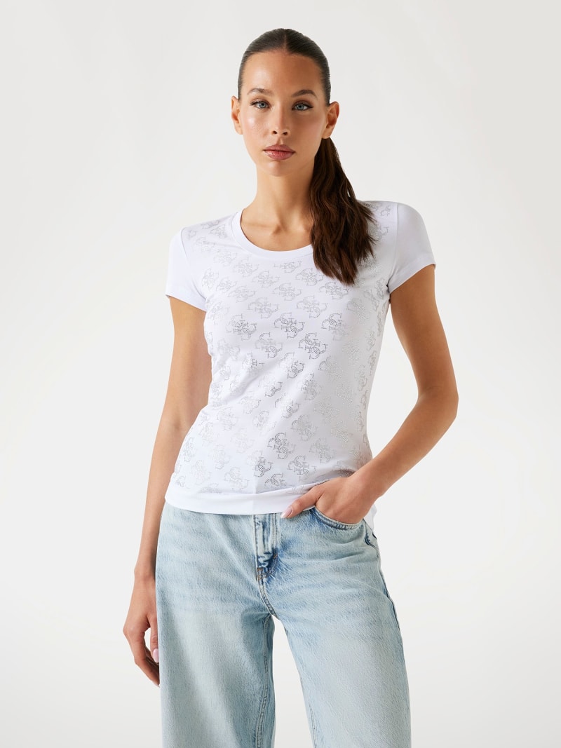 Stretch-T-Shirt mit 4G-Strass-Logo