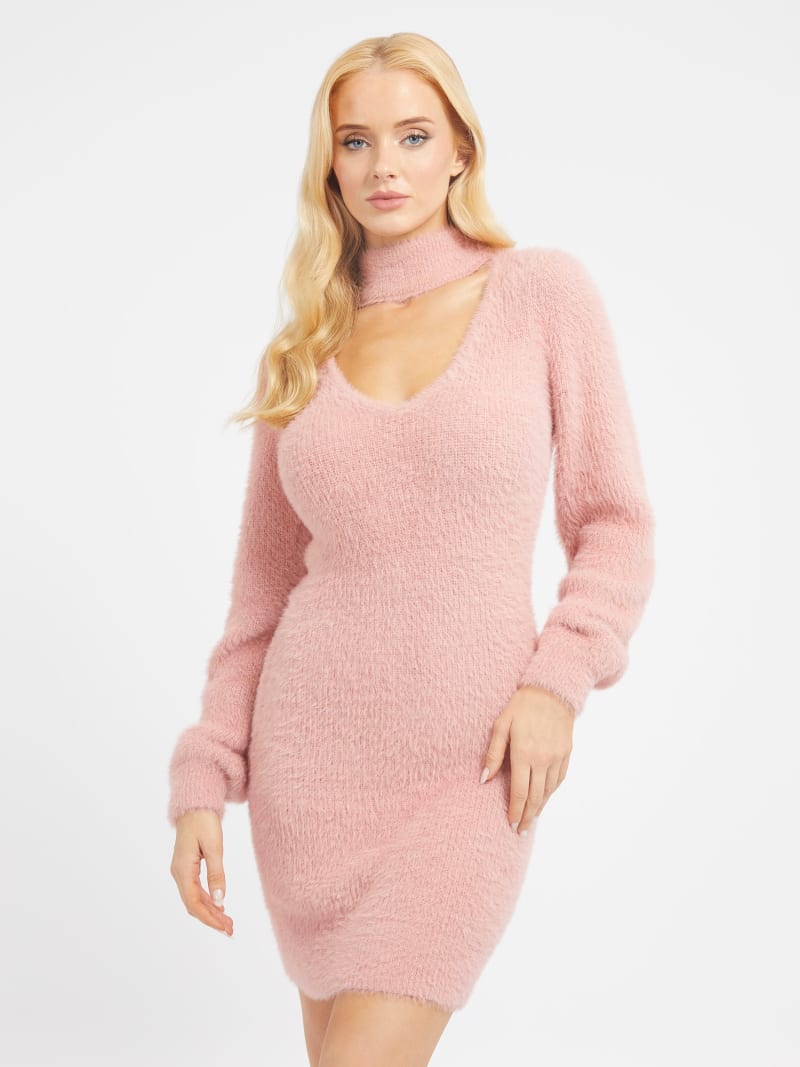 Pink fuzzy sweater dress store